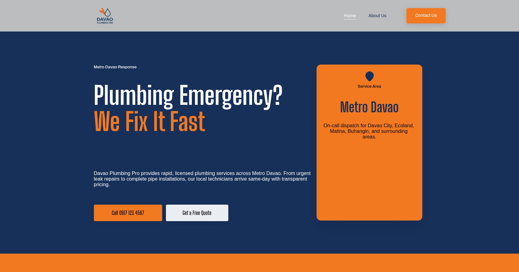 Davao Plumbing Pro landing page preview