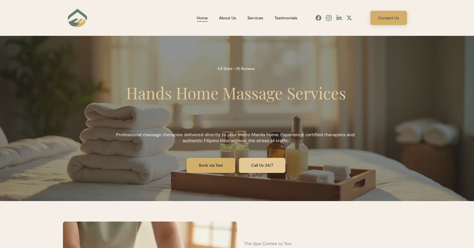 Hands Home Massage landing page preview