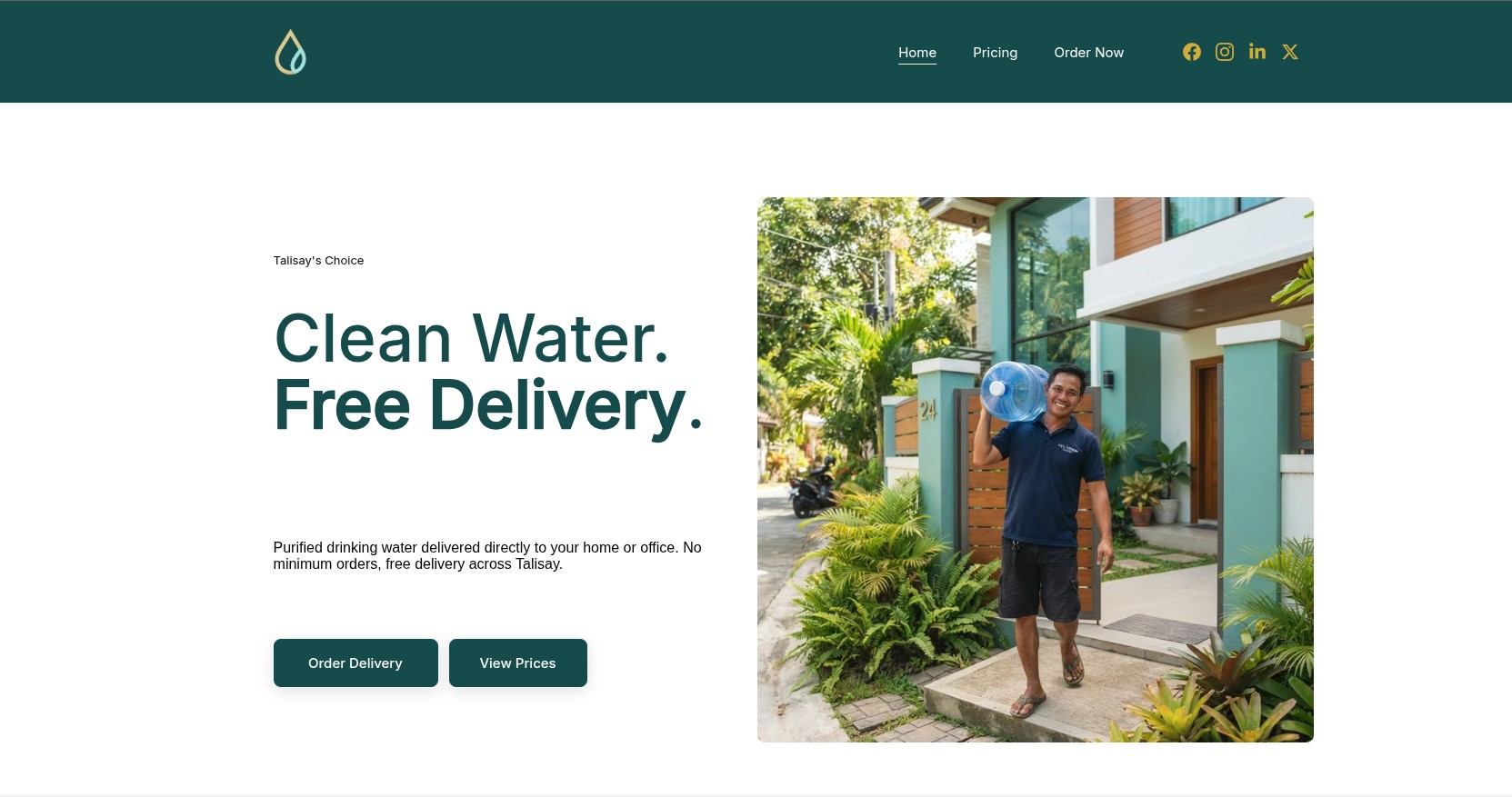 Talisay Aqua Pure landing page preview